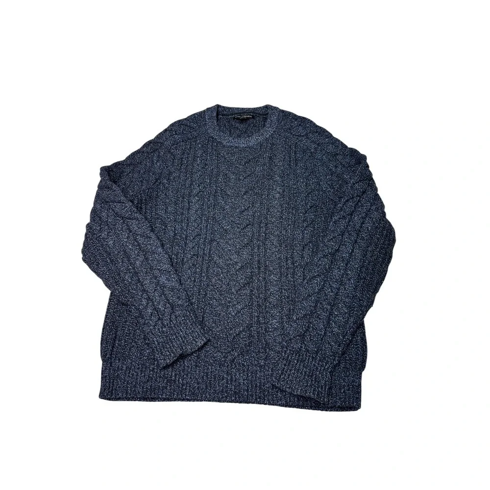 Banana Republic Mens Navy Blue Cable Knit Merino Wool Blend Sweater Medium 2019